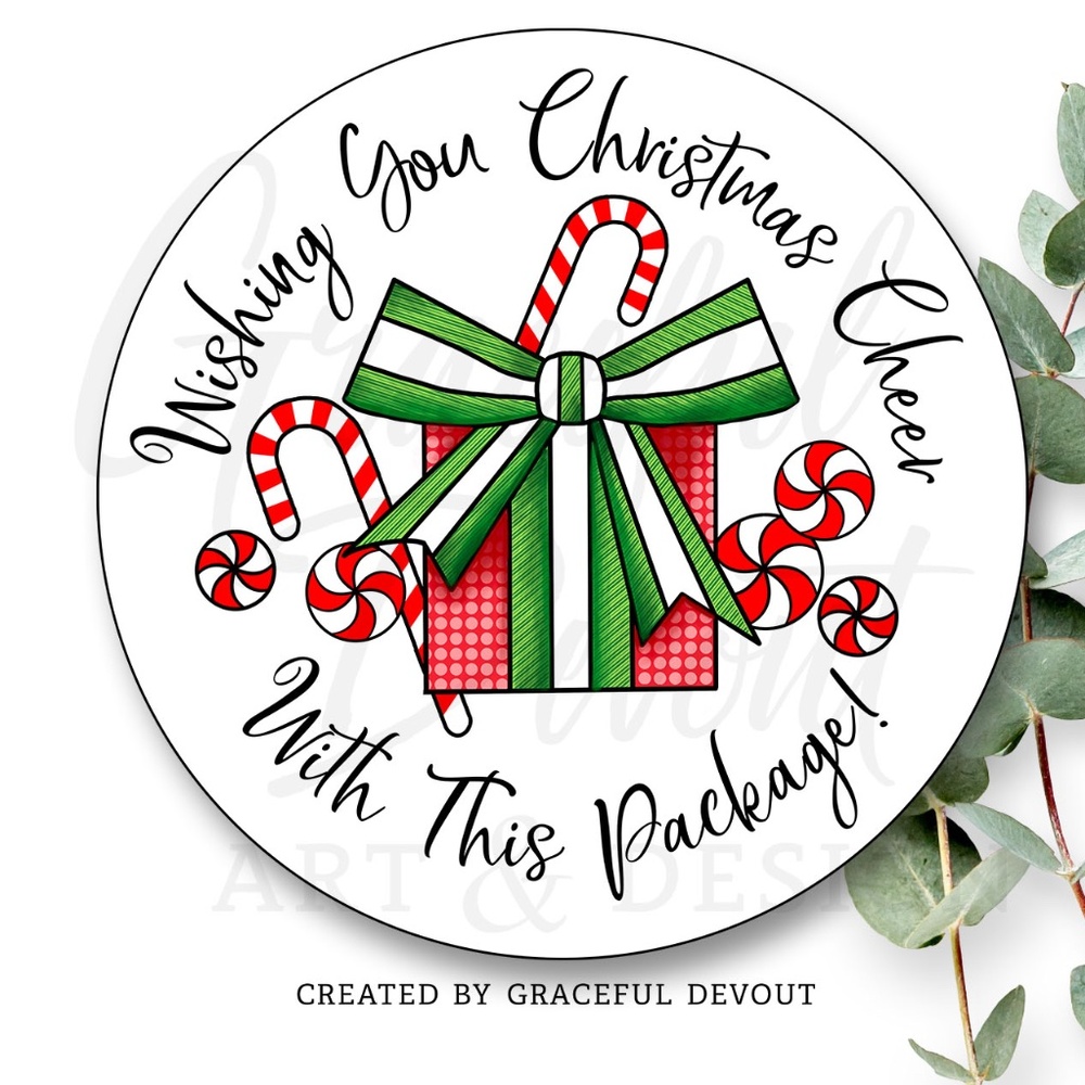 Wishing You Christmas Cheer With This Package! - 2" (inches) (96ct.) Stickers